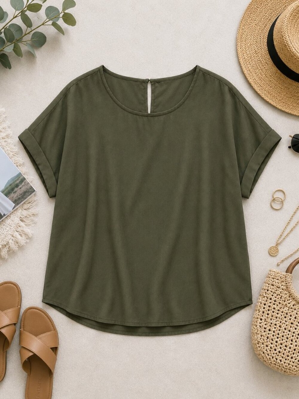 Olive Green Short Sleeve Blouse Top Size Tag 3X (Feels like 2x to me)